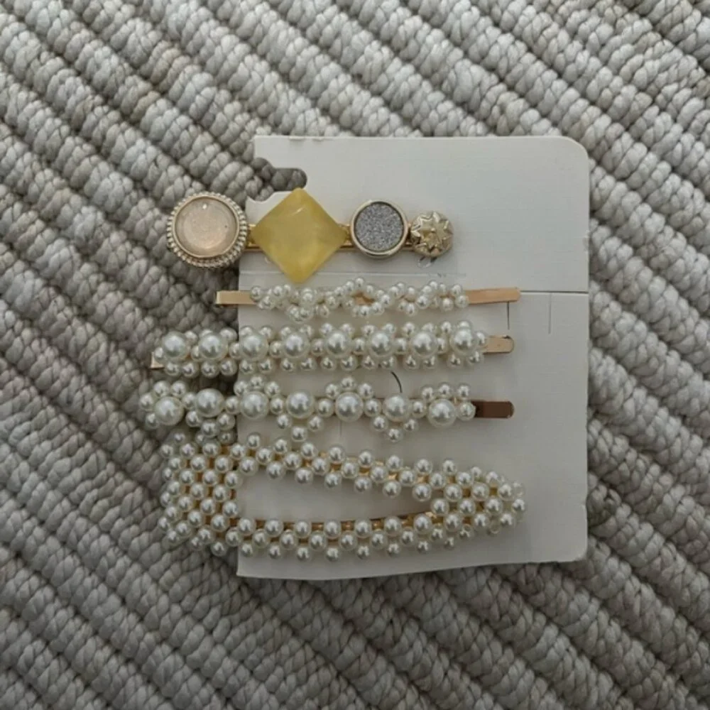 Pearls Gold Elegant Geometric Bobby Metal Hair Clips/Pins Set